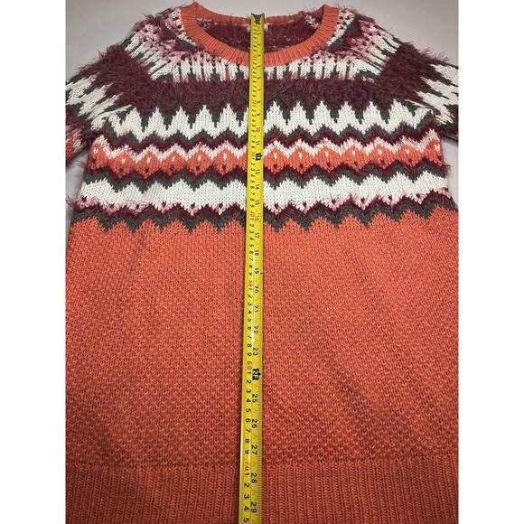 Mossimo Women's Fair Isle Sweater Coral/Berry/White With Fuzzy Texture Size L - Picture 2 of 9